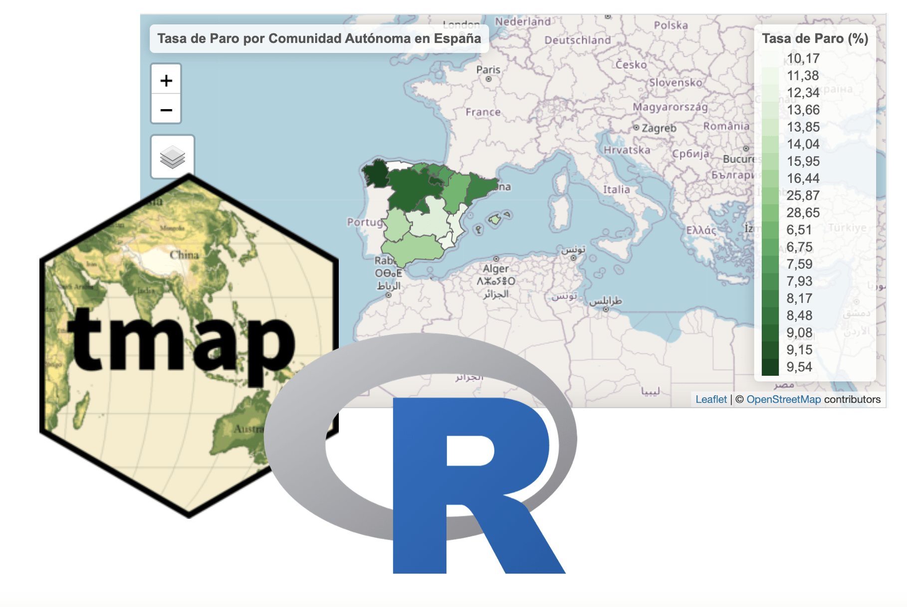 MappingGIS's tweet card. Te enseñamos a utilizar una librería de R diseñada para crear mapas temáticos que representan datos asociados a áreas geográficas: tmap.
