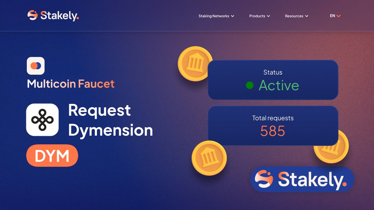 dv_exception's tweet card. Request Mainnet tokens for Dymension with Stakely's Faucet. Perfect for development, testing, and network fee coverage.