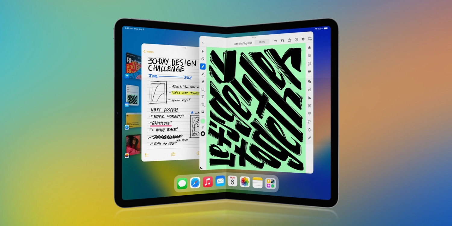 TweakTown's tweet card. Apple's first foldable iPad Pro rumored to have 18.8-inch display with under-display FaceID, expected to drop in 2028 with new COE display technology.