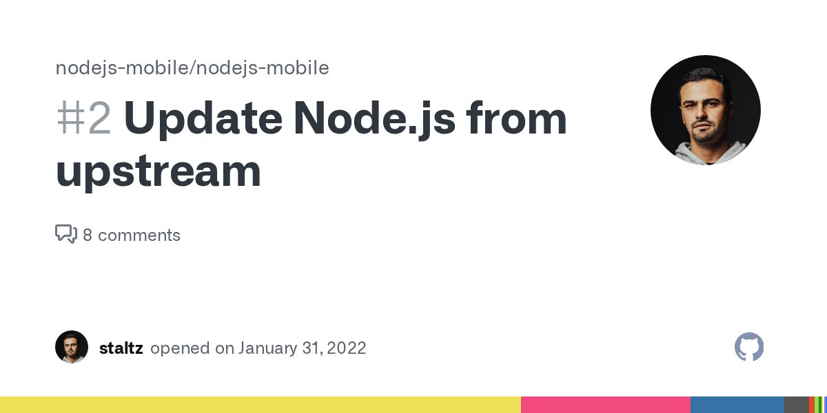 thebaselab's tweet card. @gmaclennan: the fork is actually from chakra-core still, but I understand it's now built on nodejs. It might be worth doing a big diff from nodejs 12.19.0 to nodejs-mobile, and then doing a bi...