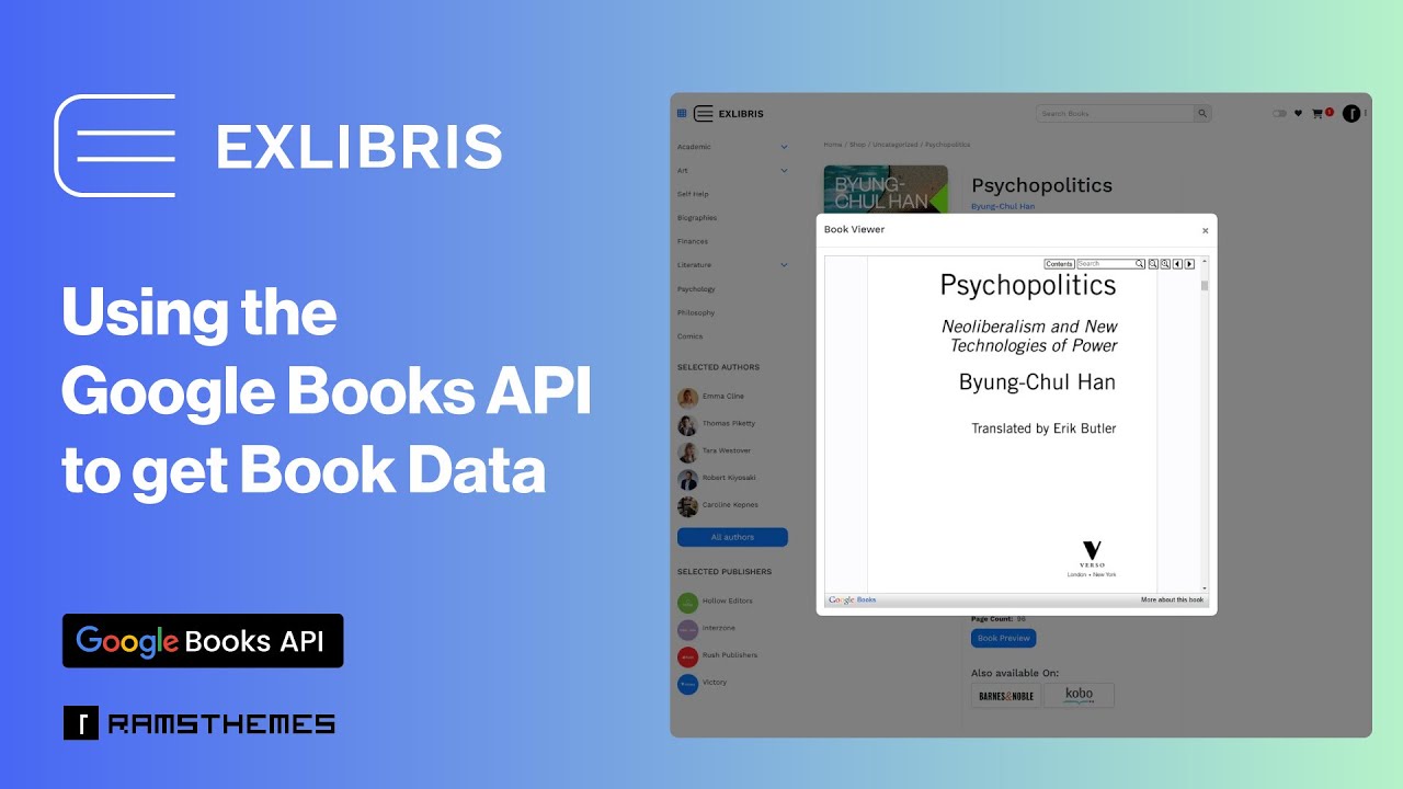 RamsThemes's tweet card. USING GOOGLE BOOKS API on EXLIBRIS Theme