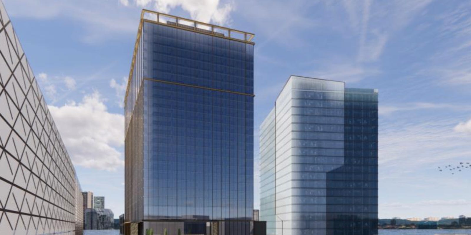 SpaceLabDetroit's tweet card. The 25-story, 600-room project called Hotel at Water Square will sit along the city's riverfront near the former Joe Louis Arena site