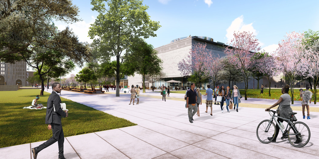 SpaceLabDetroit's tweet card. The plan would convert the DIA parking lot on John R into green space in an attempt to better link Detroit's cultural institutions.