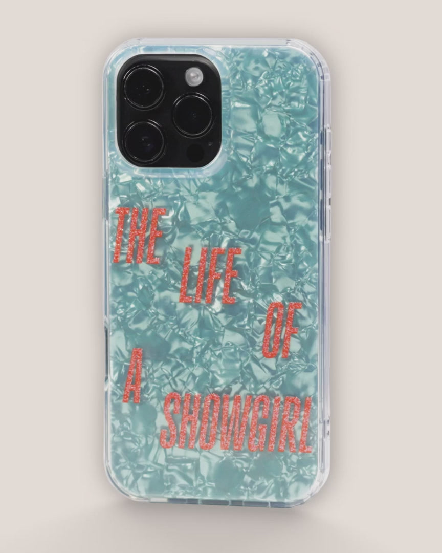 swiftpitch_uk's tweet card. Ships within 3 days Mint green sparkle pearlescent phone case featuring "the life of a showgirl" album logo printed in orange sparkle on case. TPU and pc Compatible with iphone 16, 16 pro, 16 pro...
