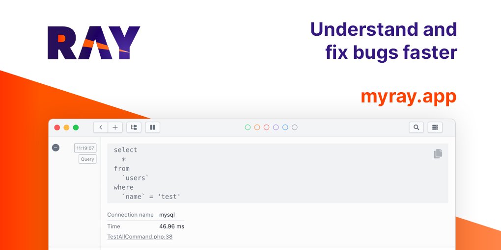 spatie_be's tweet card. Understand and fix bugs faster using Ray