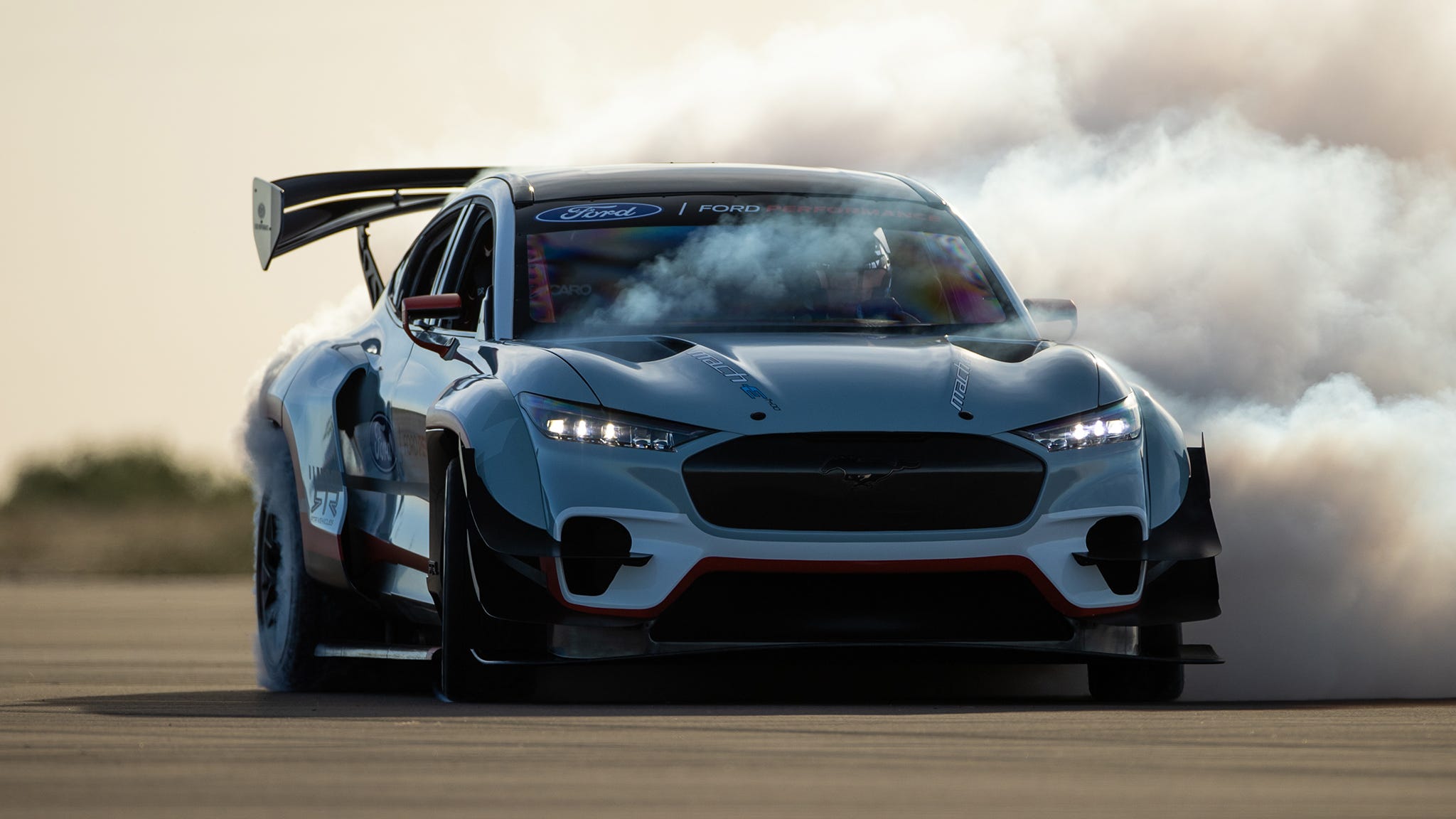 ModMustangs's tweet card. Watch Ford's Mustang Mach-E 1400 prototype use its seven electric motors to drift around like the wild horse it's named after.