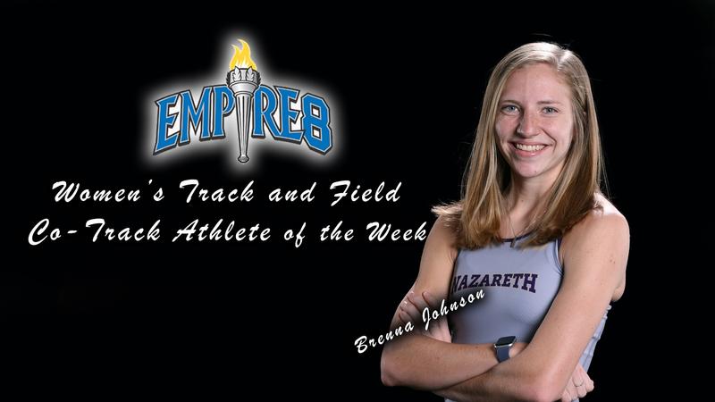NazAthletics's tweet card. ROCHESTER, NY – Graduate student Brenna Johnson added another award to her massive career totals with the Empire 8 Women's Track and Field co-Track Athlete of the Week. She led Nazareth at the Bomber...
