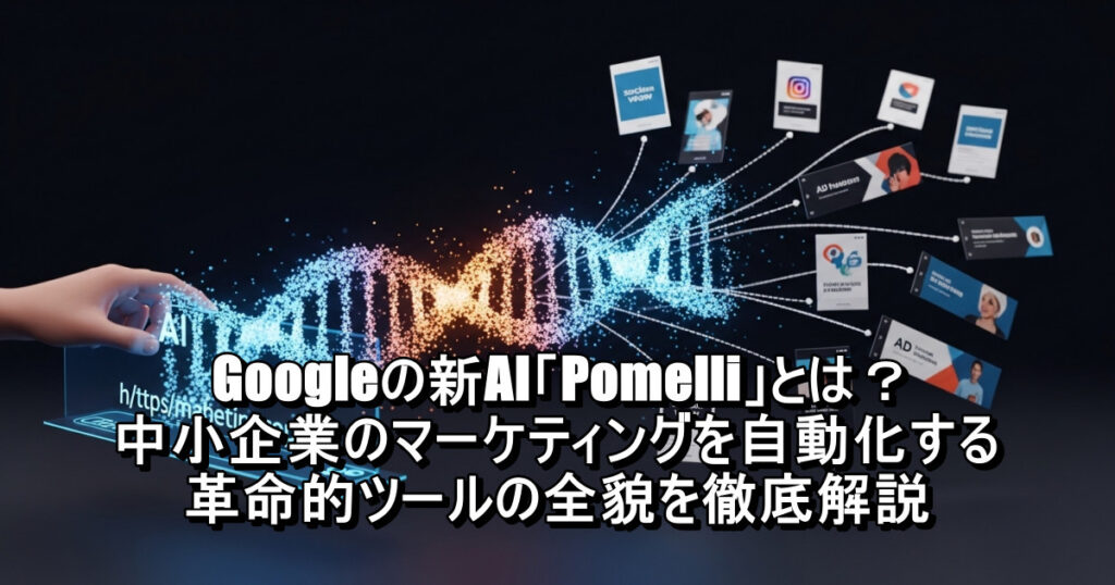 eiji04875825's tweet card. Googleの新AI「Pomelli」が中小企業のマーケティングを革命。ウェブサイトのURLだけでブランドDNAを自動構築し、プロ品質の広告やSNS投稿を即座に生成。使い方、機能、競合との違いを徹底解説します。