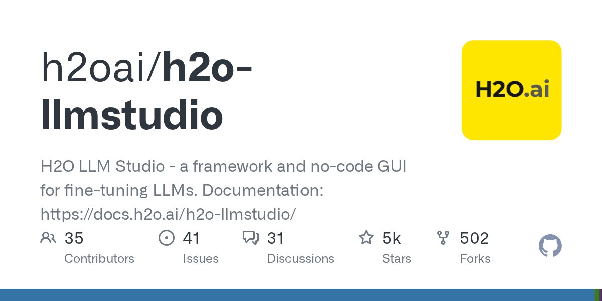 ph_singer's tweet card. H2O LLM Studio - a framework and no-code GUI for fine-tuning LLMs. Documentation: https://docs.h2o.ai/h2o-llmstudio/ - h2oai/h2o-llmstudio