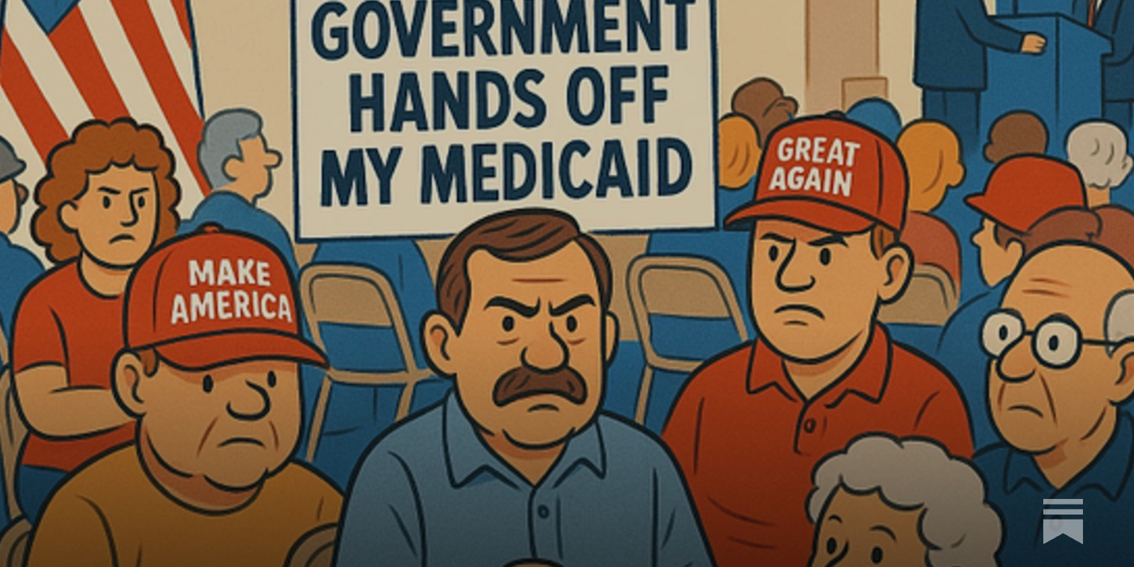 matthewfblock's tweet card. Medicaid has grown by 8.46 million or 32% in Red Districts Since 2013