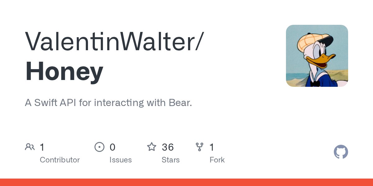 valwalcom's tweet card. A Swift API for interacting with Bear. Contribute to ValentinWalter/Honey development by creating an account on GitHub.