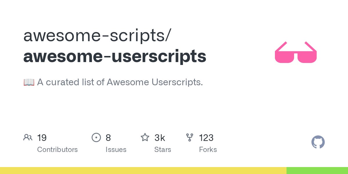 firozkhxn_'s tweet card. 📖 A curated list of Awesome Userscripts. Contribute to awesome-scripts/awesome-userscripts development by creating an account on GitHub.