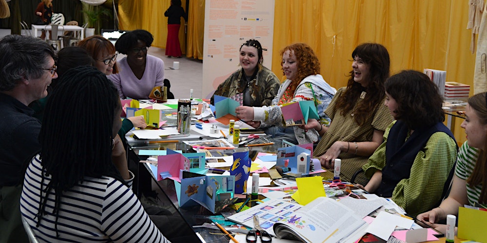 assemblagecoll1's tweet card. Create a unique miniature hanging book in this festive workshop, part of the The Lab E20's Xmas market.