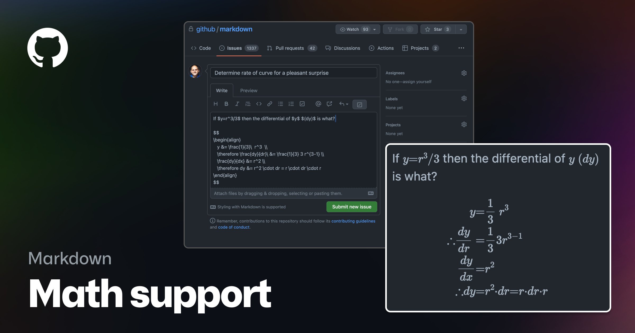 github's tweet card. We are pleased to announce that math expressions can now be rendered natively in Markdown on GitHub