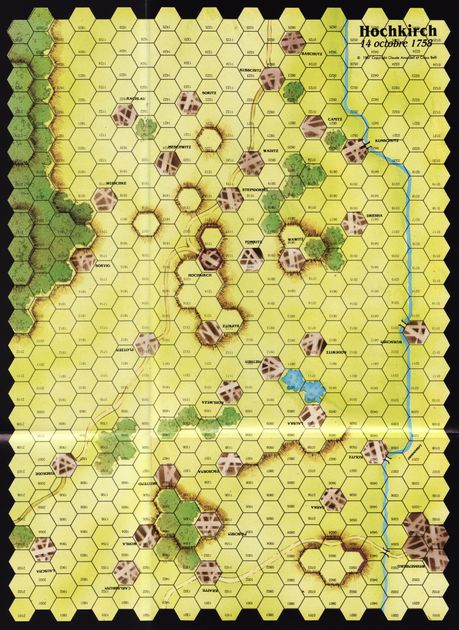 TheBoardgameBot's tweet card. Extremely simple simulation of the Seven Years War battle between the Prussians and Austrians at the Saxon village of Hochkirch. Two pages of rules in French include movement, combat, artillery and...