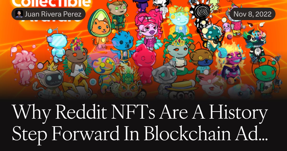 jrp_gg's tweet card. I discuss how Reddit Digital Collectible NFTs are a prime use case for how blockchain technology can be used to empower users and provide companies with a new tool to grow their offerings. I believe...