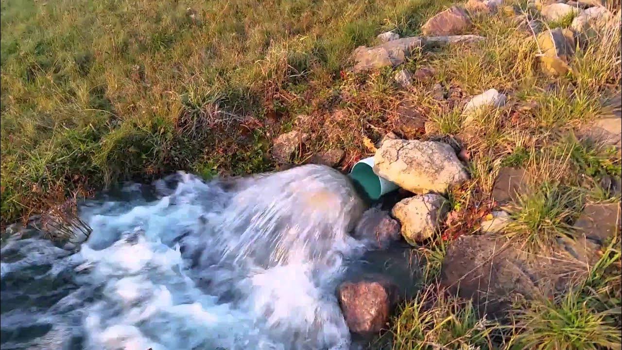 DarrellRhoades's tweet card. Pond water exit, overflow pipe