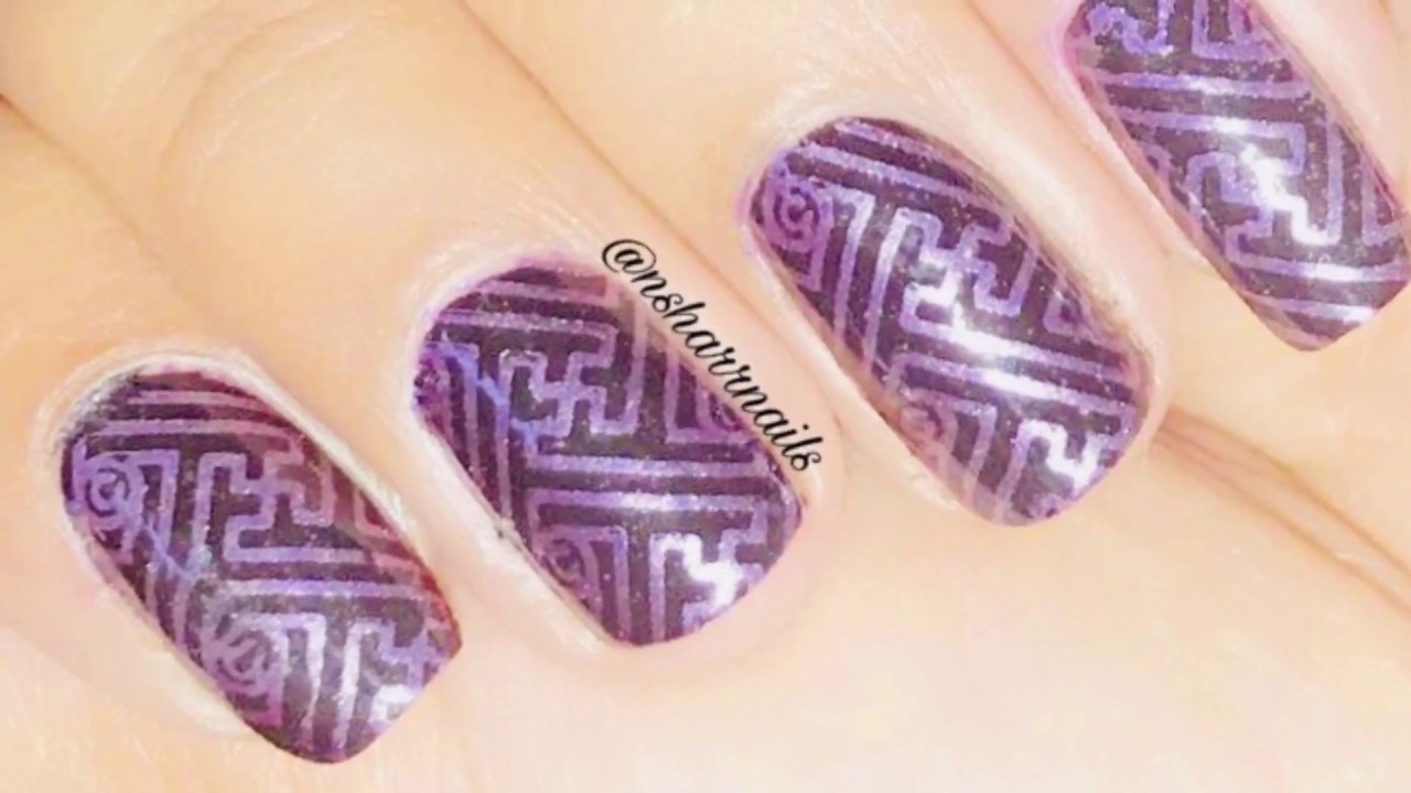 nsharrnails's tweet card. Purple Nail Art Stamping on Black Radiant Nails ||NSHARR NAILS||