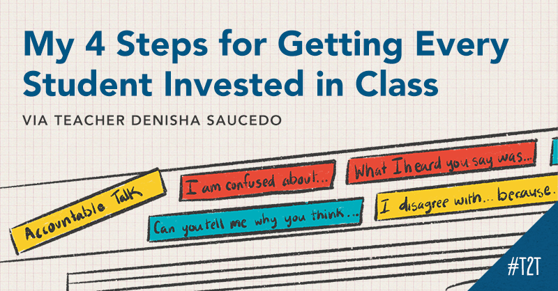 teacher2teacher's tweet card. My 4 Steps for Getting Every Student Invested in Class