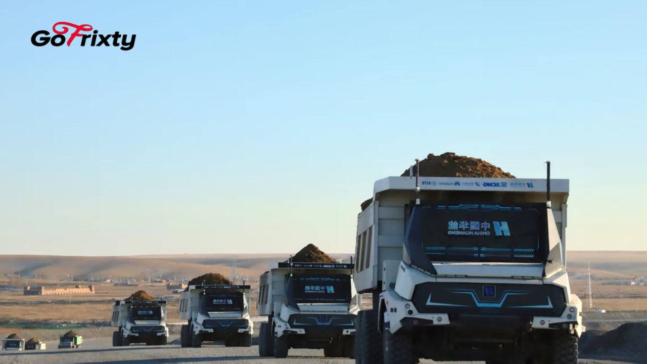 GoFrixty's tweet card. China has achieved a world first with the completion of a fleet of autonomous electric mining trucks in Inner Mongolia.