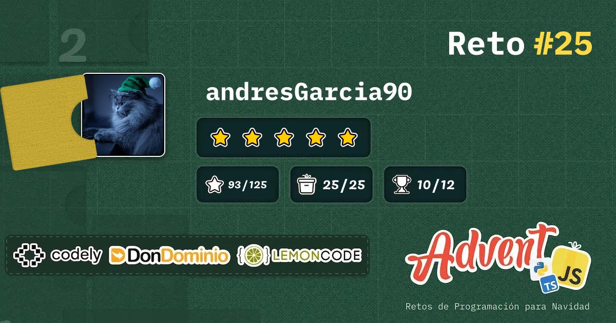 andig90's tweet card. AdventJS | 25: JavaScript/TypeScript/Python: 🪄 Ejecuta el lenguaje mágico