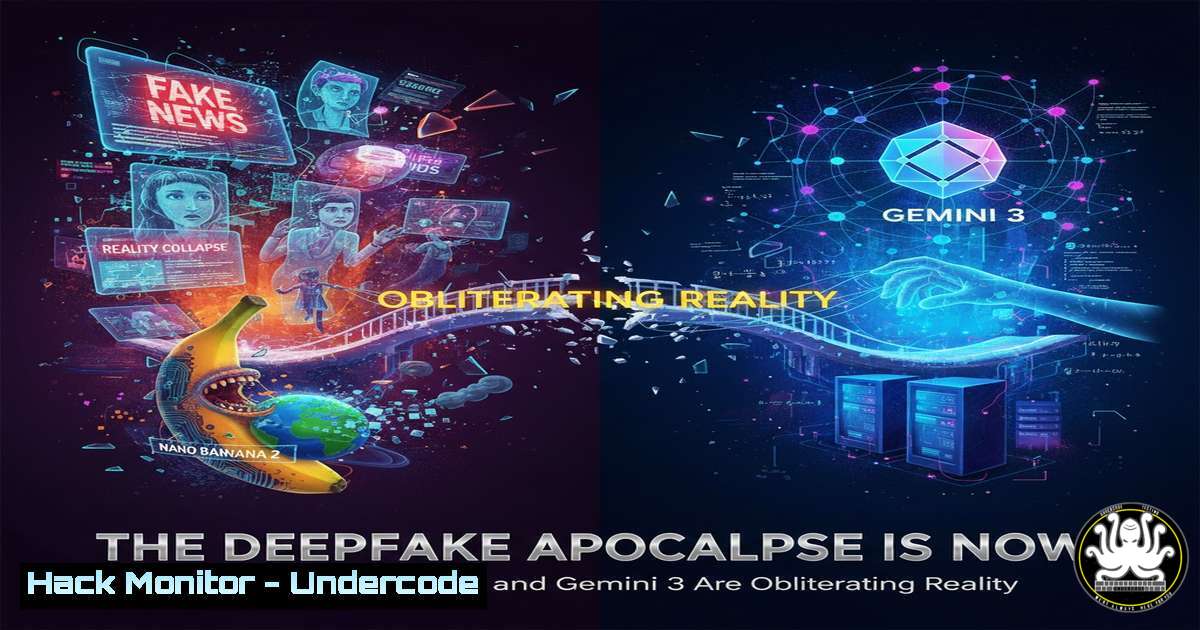 UndercodeUpdate's tweet card. The Deepfake Apocalypse Is Now: How Nano Banana 2 and Gemini 3 Are Obliterating Reality - "Undercode Testing": Monitor hackers like a pro. Get real-time