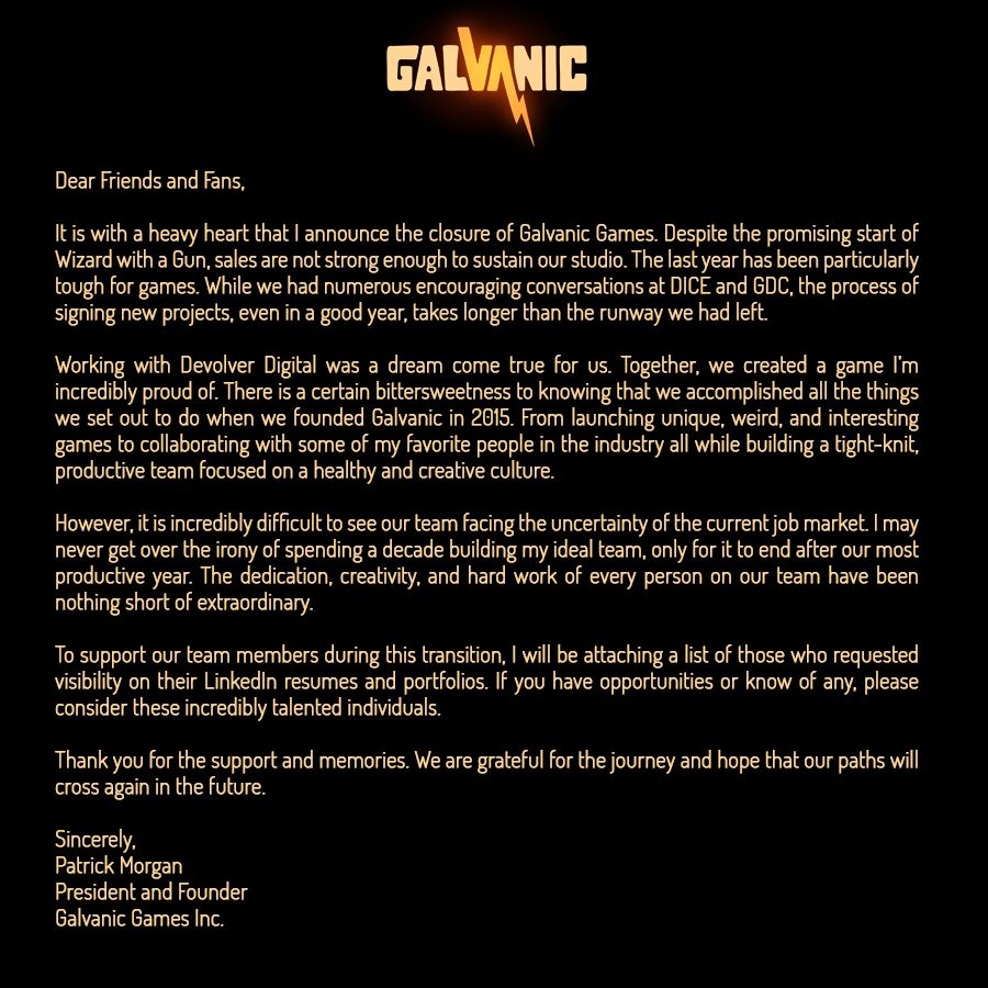 galvanicgames's tweet card. A bit of unfortunate news. | 43 comments on LinkedIn