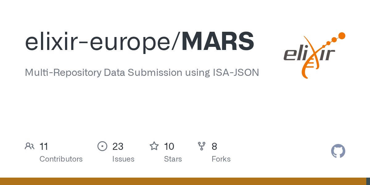 isatools's tweet card. Multi-Repository Data Submission using ISA-JSON. Contribute to elixir-europe/MARS development by creating an account on GitHub.