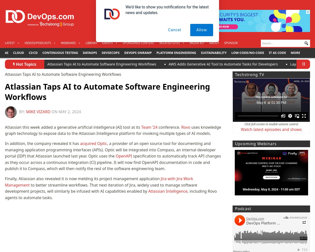 managetech_inc's tweet card. Atlassian が AI を活用してソフトウェア エンジニアリング ワークフローを自動化 著者: Mike