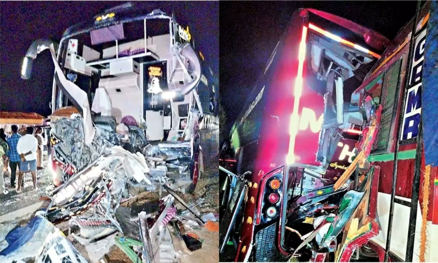 write2ragavan's tweet card. Hyderabad–Puducherry bus rams lorry; another truck hits from behind on Kurnool–Chittoor NH