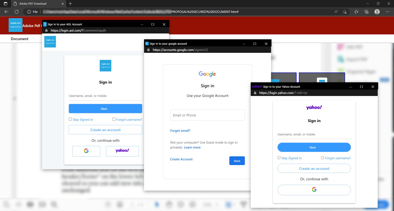 BinaryImpact's tweet card. HTML phishing attachment with browser-in-the-browser technique, Author: Jan Kopriva