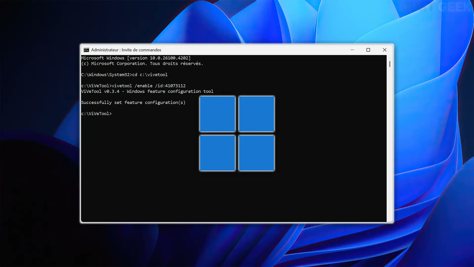 JustGeek's tweet card. Activez les fonctionnalités cachées de Windows 11 et 10 avec ViVeTool. Guide complet, commandes utiles et version graphique disponible.