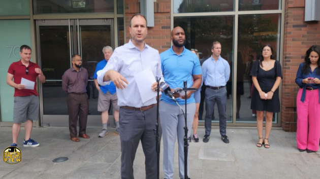 RentControlJC's tweet card. Solomon and Gilmore held a presser to call out issues at Portside Towers and 70 Greene St., both owned and operated by Equity Residential.