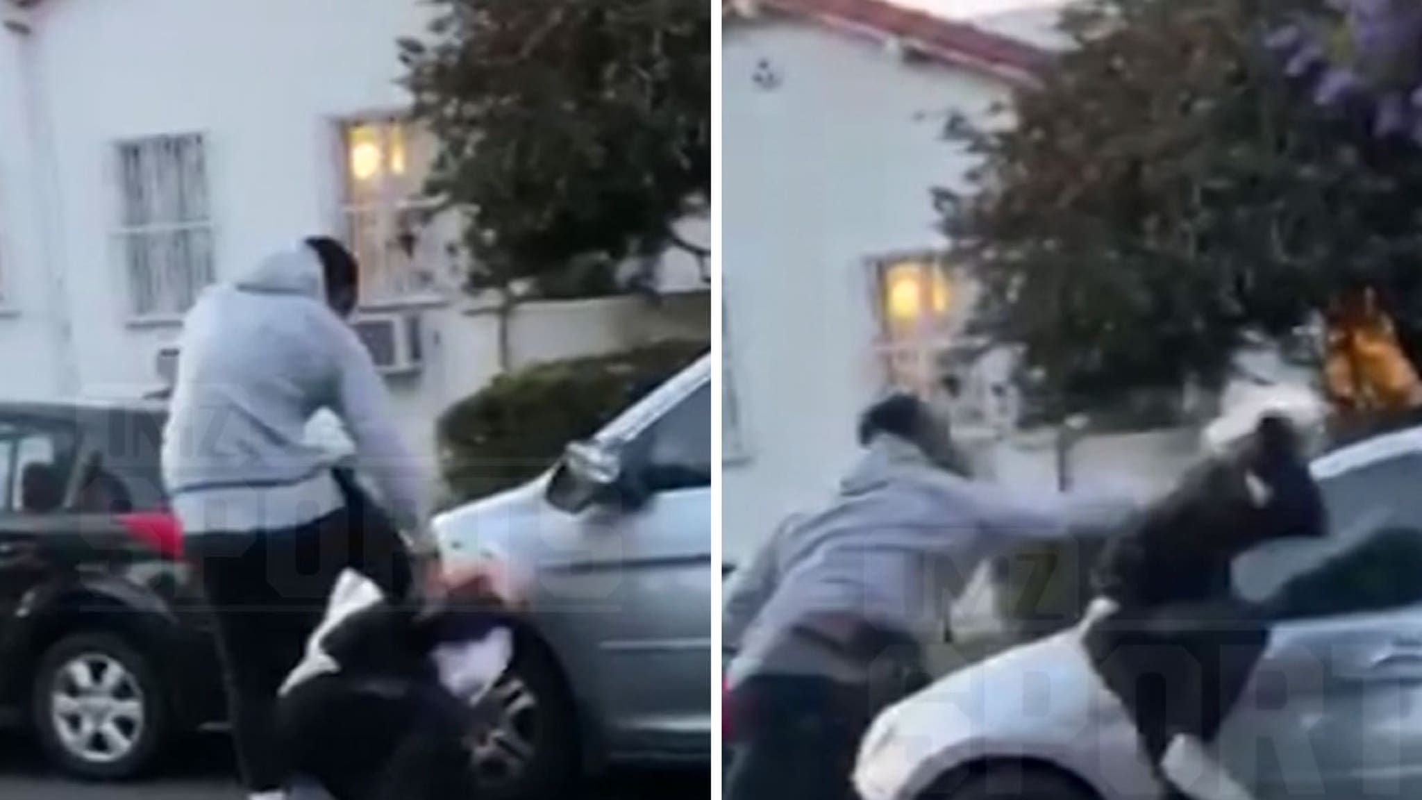 TMZ_Sports's tweet card. NBA star J.R. Smith beat the living daylights out of a man who allegedly smashed his car window during the wild protests in L.A. ... and TMZ Sports has the video.