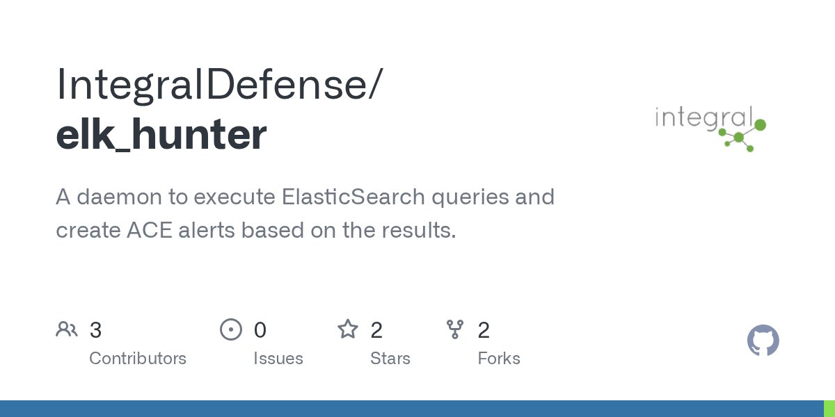asch_513's tweet card. A daemon to execute ElasticSearch queries and create ACE alerts based on the results. - IntegralDefense/elk_hunter
