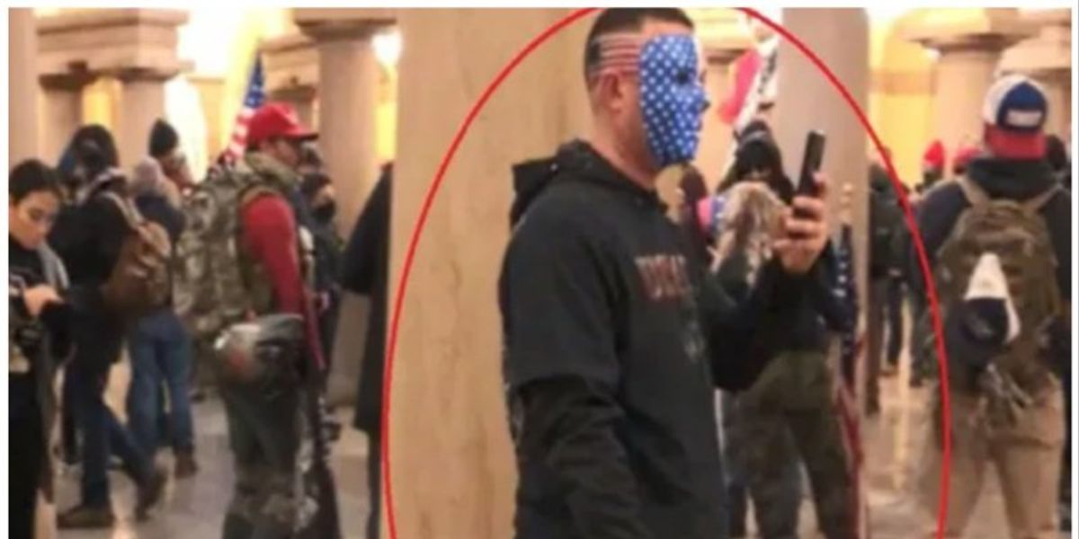 LibsInAmerica's tweet card. A Kansas U.S. Marine veteran who donned a patriotic face mask and sported an American flag painted on his head while partaking in the Jan. 6 Capitol riot has been charged, The Kansas City Star...