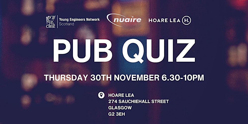 CIBSEScot's tweet card. YEN Scotland Pub Quiz