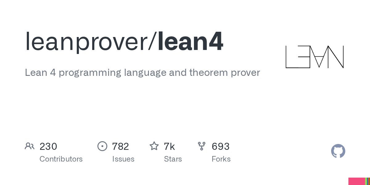 github_trends's tweet card. Lean 4 programming language and theorem prover. Contribute to leanprover/lean4 development by creating an account on GitHub.