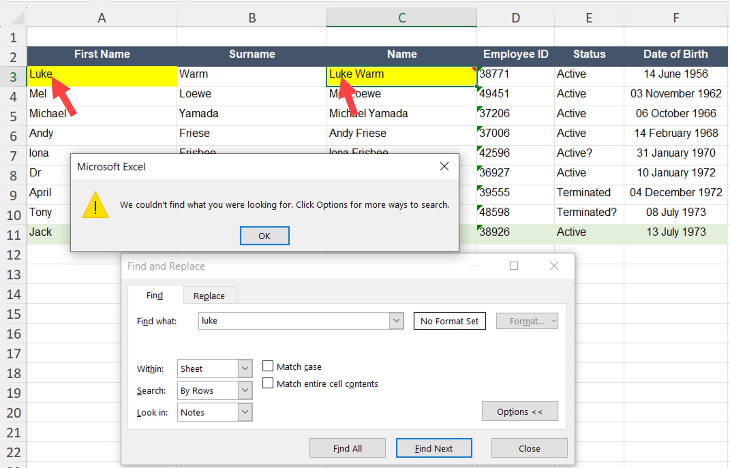 AuditExcel's tweet card. MS Excel's 'Find' not working- looks in the notes and comments instead of the main part of the spreadsheets.