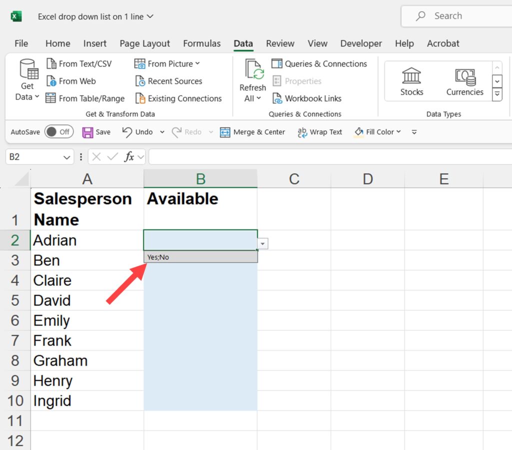 AuditExcel's tweet card. How to fix where your MS Excel dropdown validation list is showing on one line only, instead of below each other.
