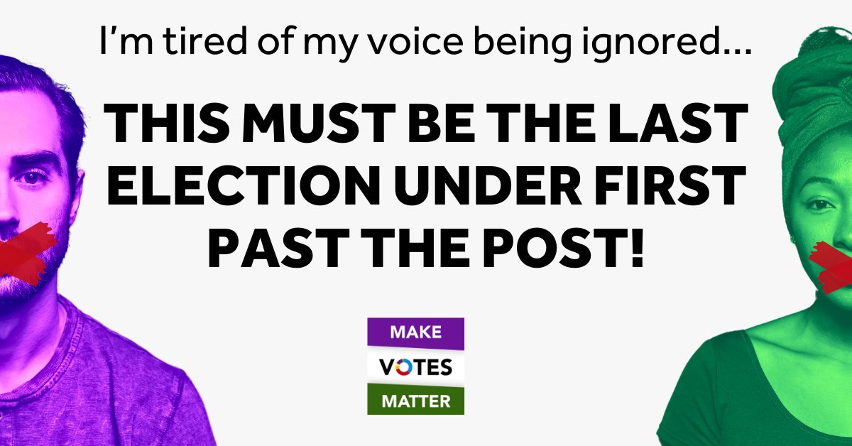 MakeVotesMatter's tweet card. All voters should count equally, wherever you live and whoever you vote for. The only countries in Europe to use First Past the Post for general elections are the UK and Belarus. 2024 should be the...