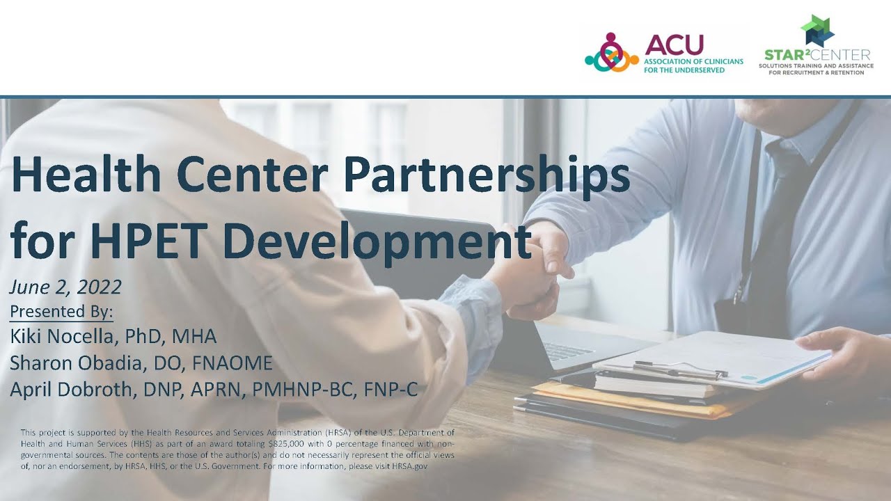 ACUnderserved's tweet card. Health Center Partnerships for HPET Development