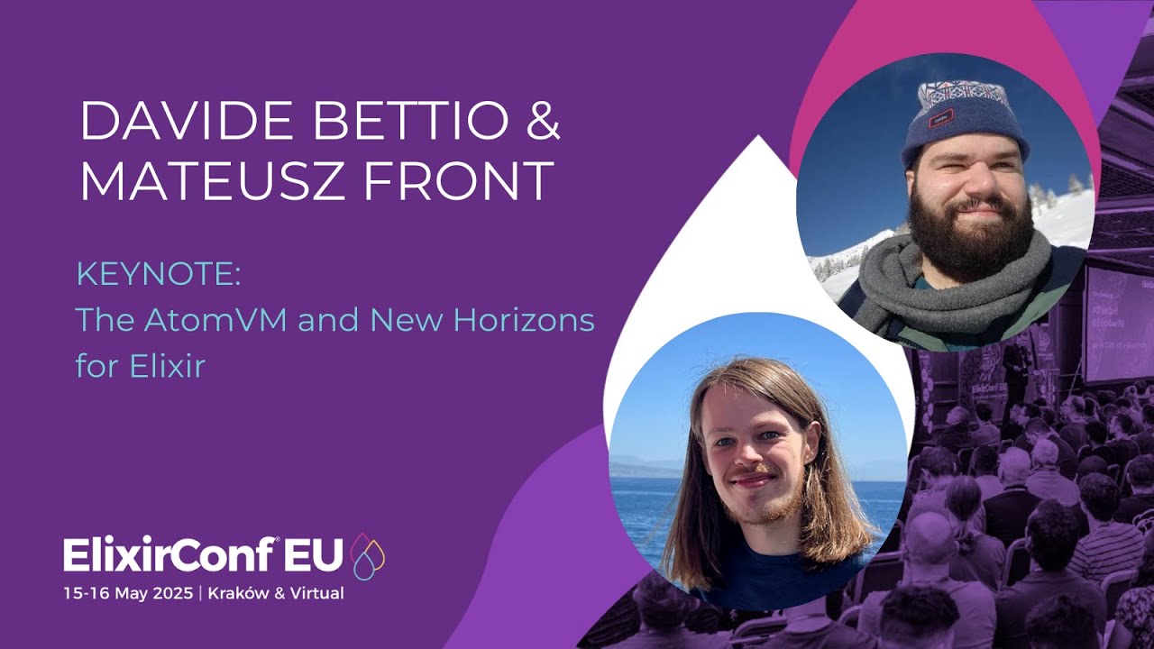 ElixirConfEU's tweet card. Keynote: The AtomVM and New Horizons for Elixir - Davide Bettio &...