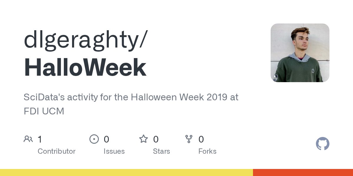 dl_geraghty's tweet card. SciData's activity for the Halloween Week 2019 at FDI UCM - dlgeraghty/HalloWeek