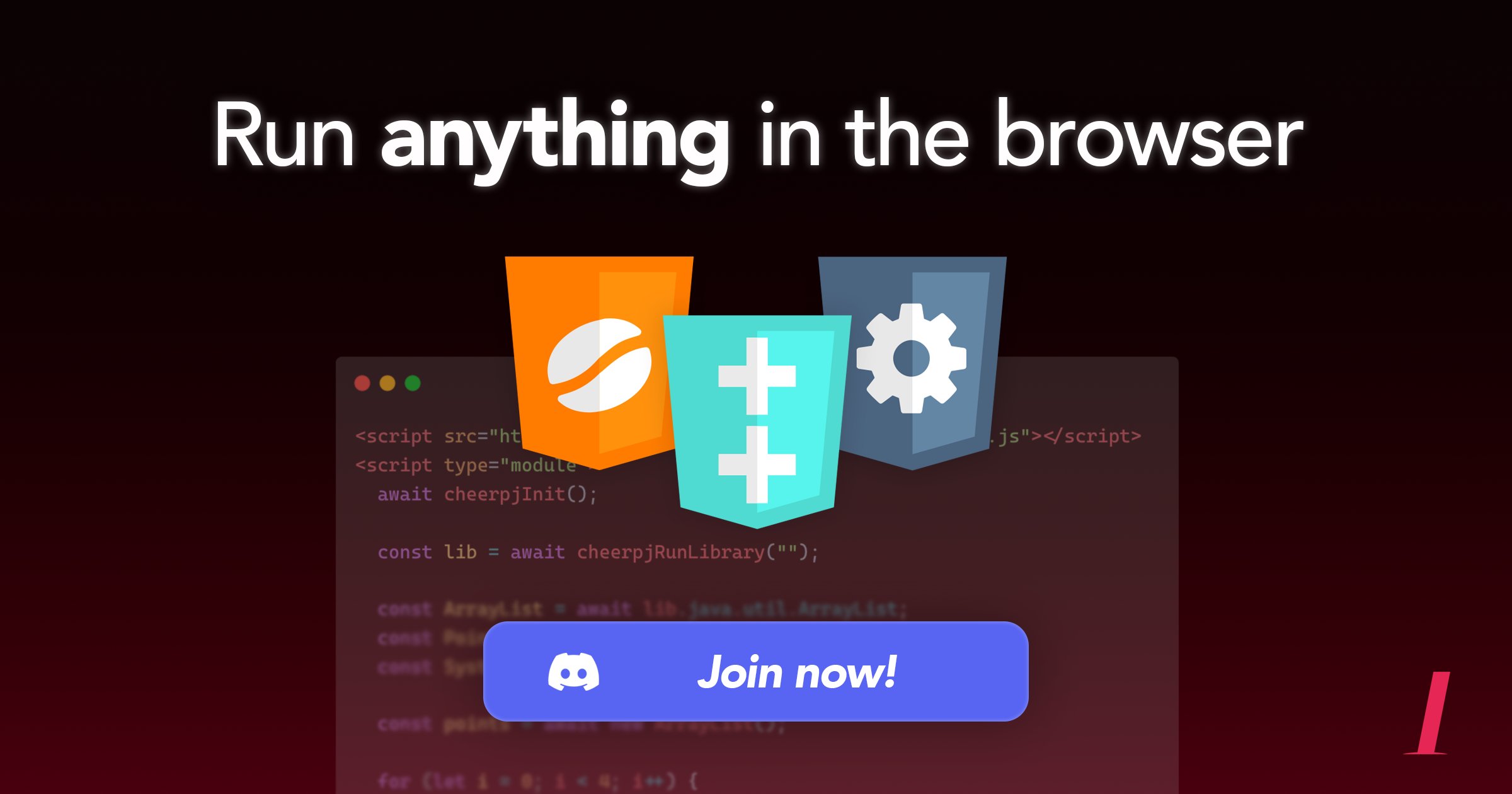 leaningtech's tweet card. The home of Cheerp, CheerpJ, and CheerpX. Chat about virtual machines, compilers, and WebAssembly!