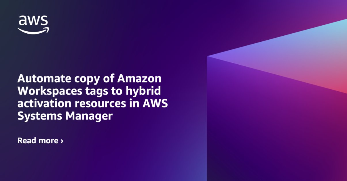 ClarkMalcolm's tweet card. AWS Systems Manager allows customers to manager their Amazon WorkSpaces using hybrid activation managed nodes. Systems Manager provides software inventories, OS patches, and configuration of Windows...