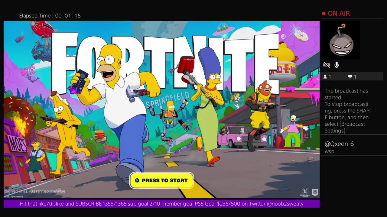 Noob2Sweaty's tweet card. Springfield Island with Toe LIVE | Fortnite