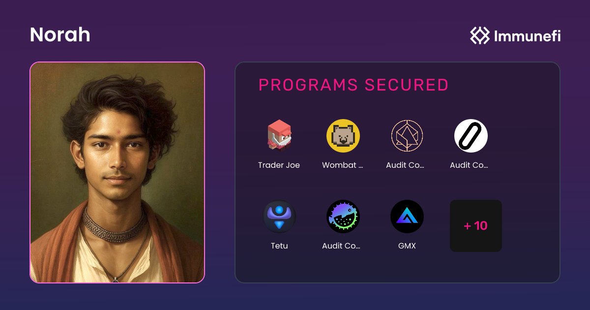 0xnorah23's tweet card. Profile of Norah on Immunefi