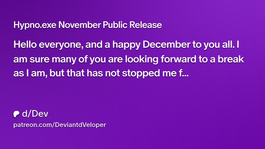 HypnoExe's tweet card. Get more from d/Dev on Patreon