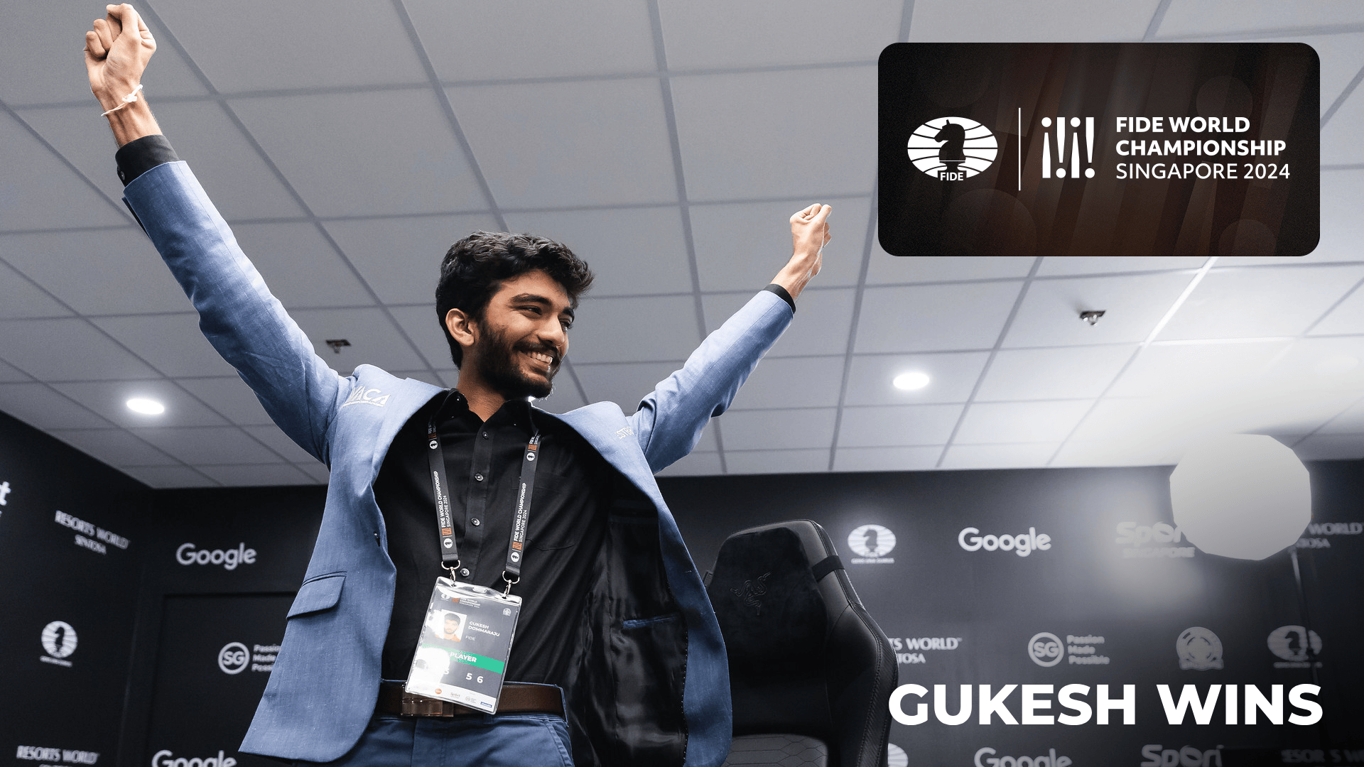 nanduri_anil's tweet card. 18-year-old Indian prodigy GM Gukesh Dommaraju has become the 18th undisputed world champion after Chinese GM Ding Liren (32) collapsed in game 14 of the 2024 FIDE World Championship.